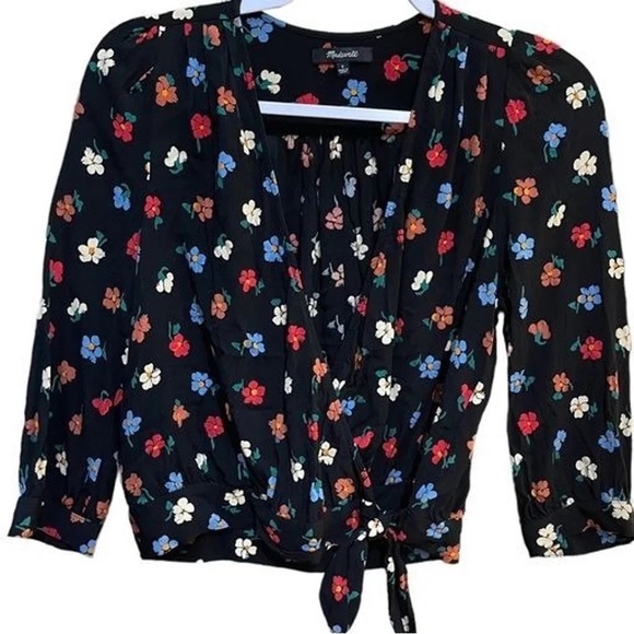 Madewell 3/4 sleeve top, floral wrap style - Picture 2 of 3